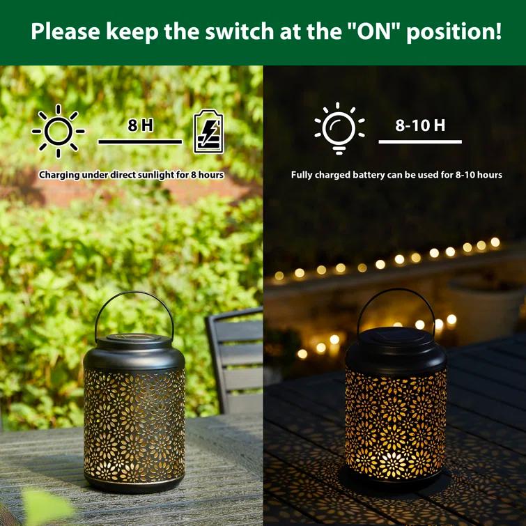 8.75" H Metal Wire Solar Powered Outdoor Hanging Lantern