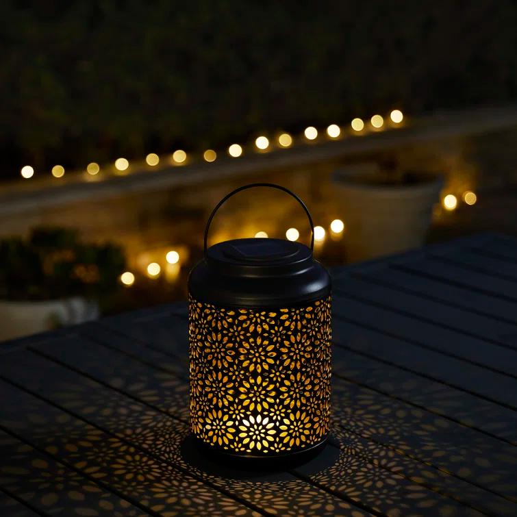 8.75" H Metal Wire Solar Powered Outdoor Hanging Lantern