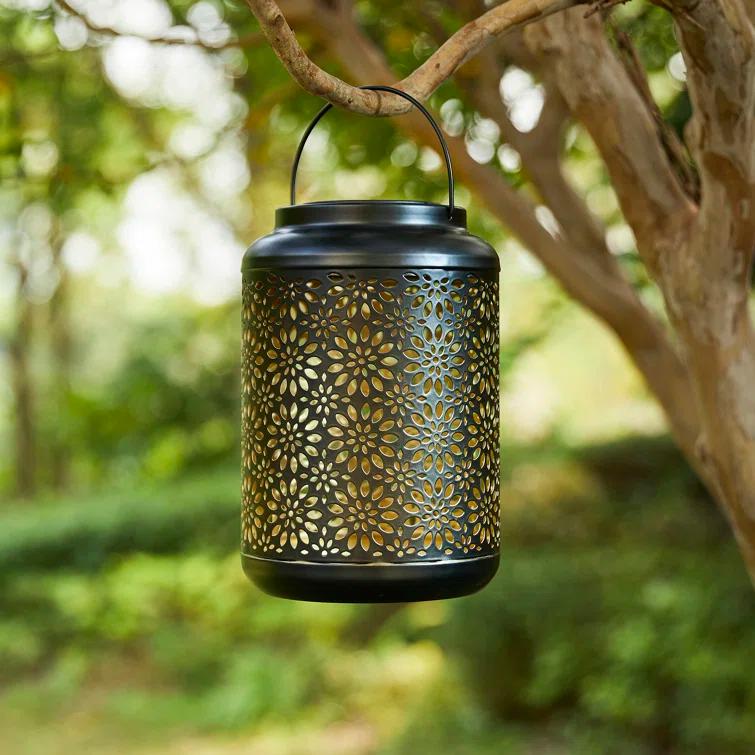 8.75" H Metal Wire Solar Powered Outdoor Hanging Lantern