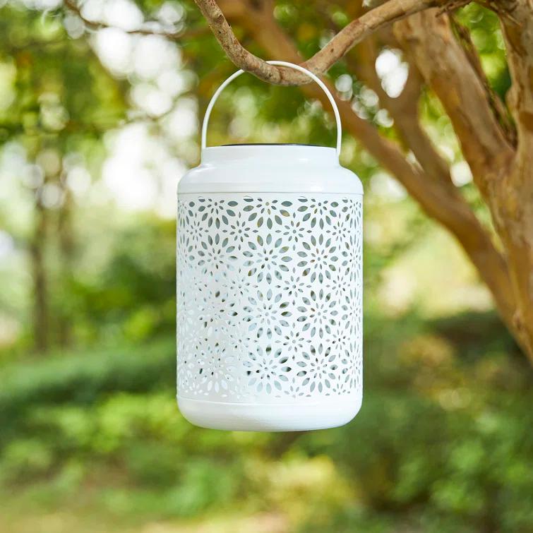 8.75" H Metal Wire Solar Powered Outdoor Hanging Lantern