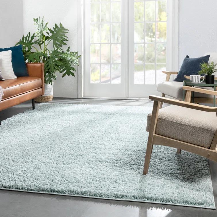 Papastamelos Basics Emerson Plain Textured Seafoam Green Shag Area Rug