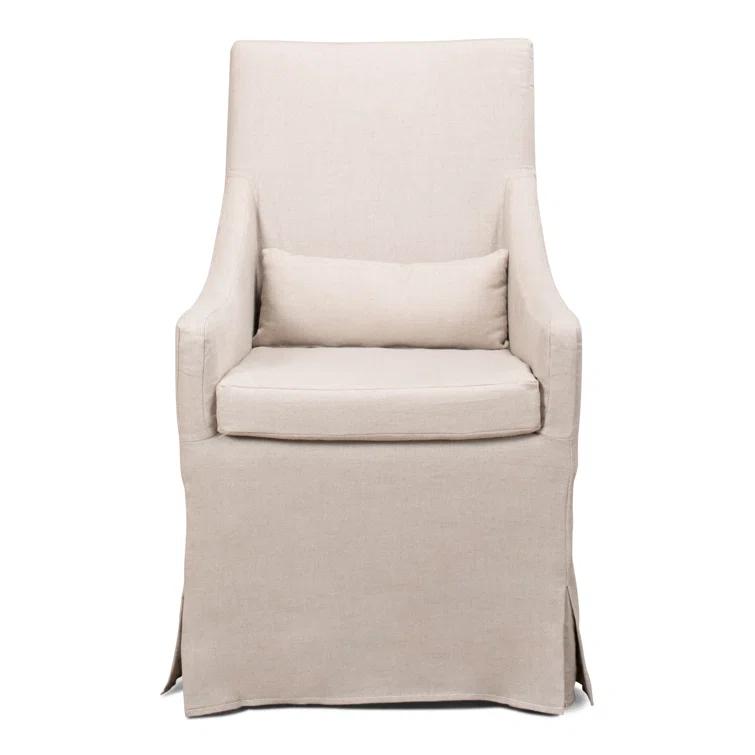 Transitional Beige Skirted Arm Chair with Matching Kidney Pillow
