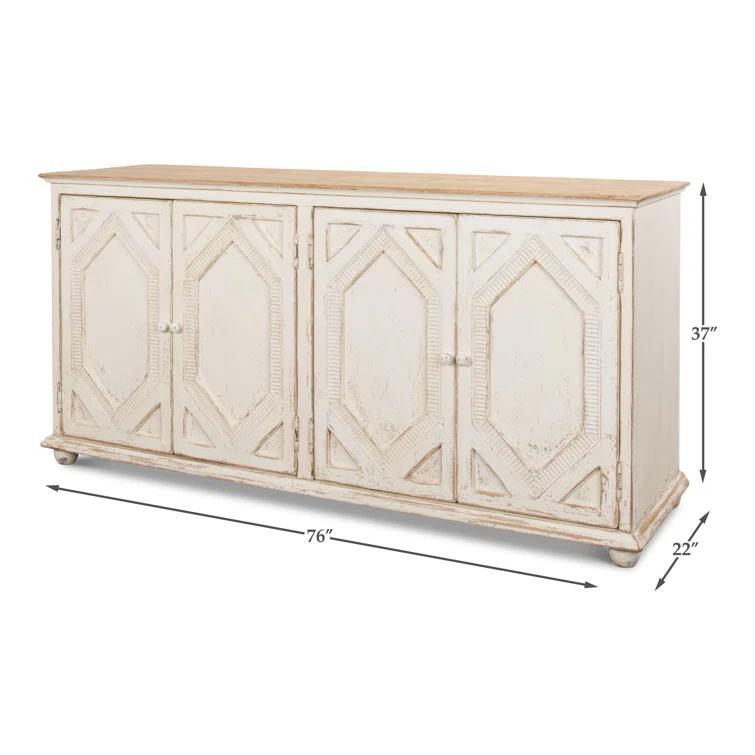 Blue and White Pine Diamond Pattern Sideboard
