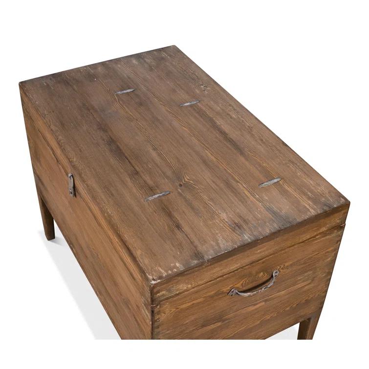 Brown Pine Rectangular Trunk End Table with Storage