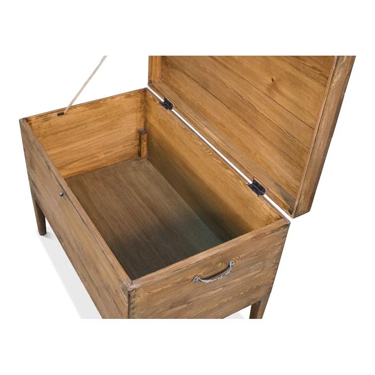 Brown Pine Rectangular Trunk End Table with Storage
