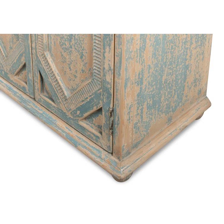 Blue and White Pine Diamond Pattern Sideboard