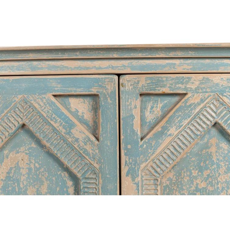 Blue and White Pine Diamond Pattern Sideboard
