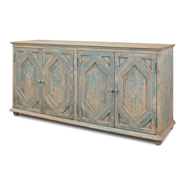 Blue and White Pine Diamond Pattern Sideboard