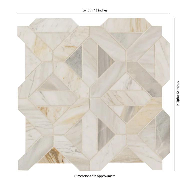 Athena Gold Geometrica 12" x 12" Honed Marble Mesh Mounted Mosaic Tile