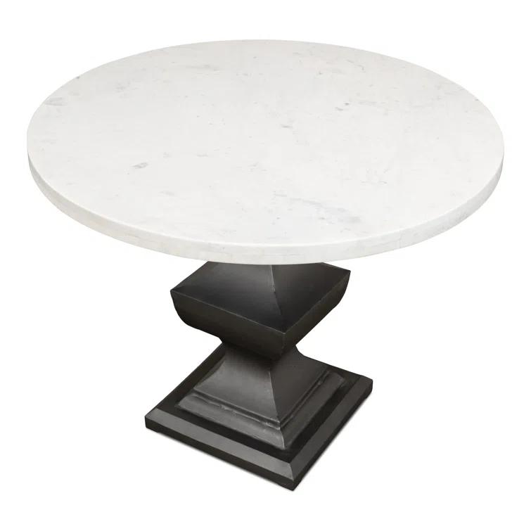 Haviland Round Marble Top Metal Base Dining Table
