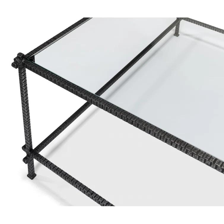 Traditional White Square Metal and Glass Coffee Table with Storage
