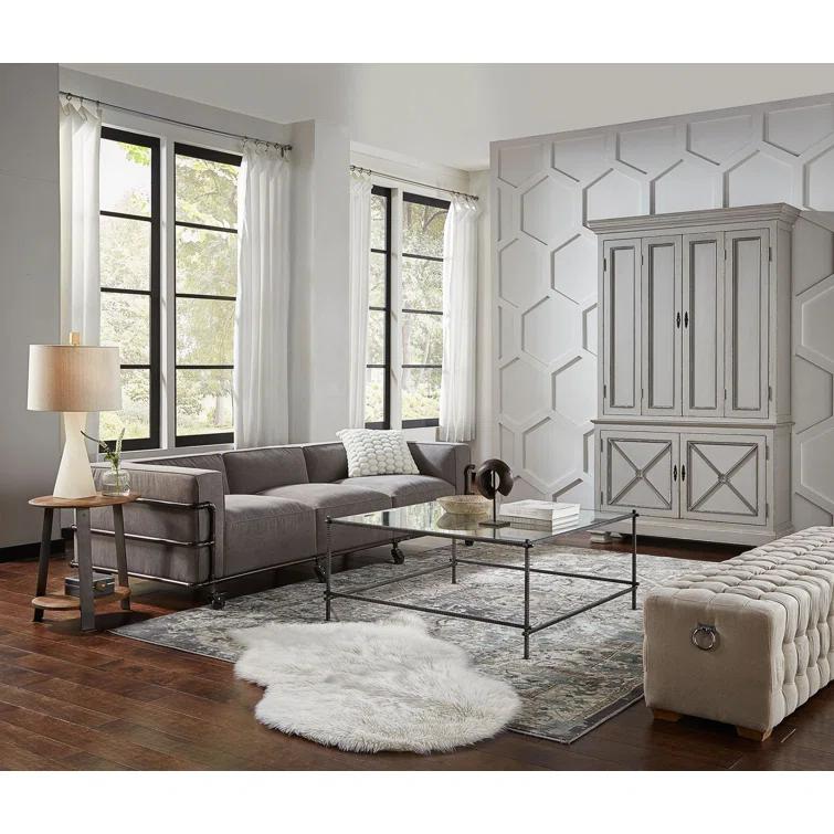 Traditional White Square Metal and Glass Coffee Table with Storage