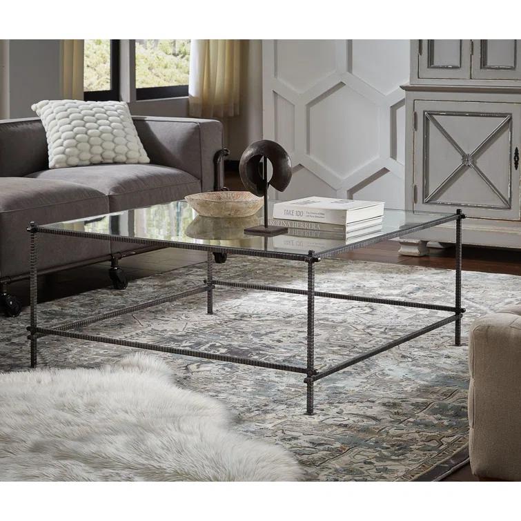 Traditional White Square Metal and Glass Coffee Table with Storage