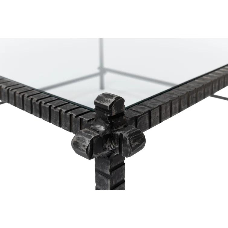 Traditional White Square Metal and Glass Coffee Table with Storage