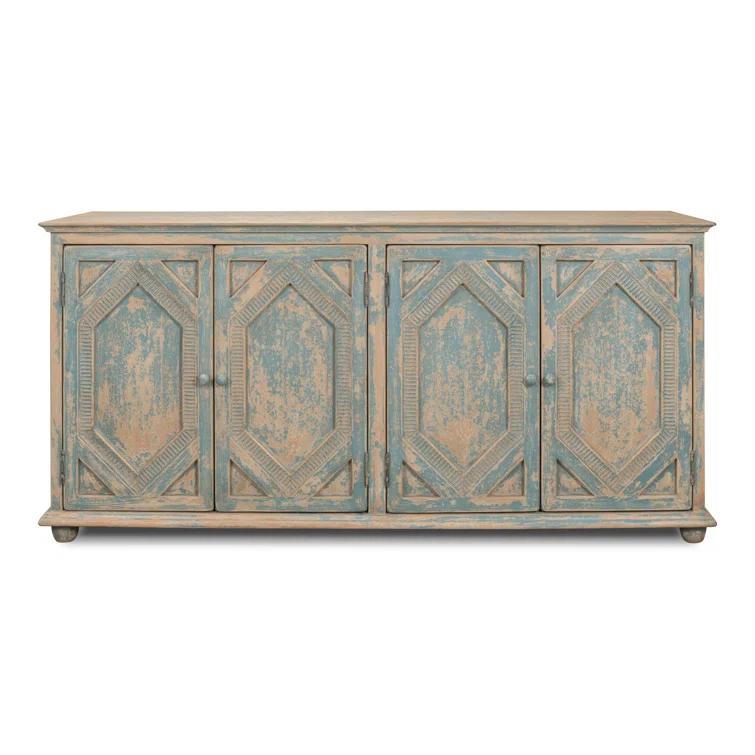Blue and White Pine Diamond Pattern Sideboard