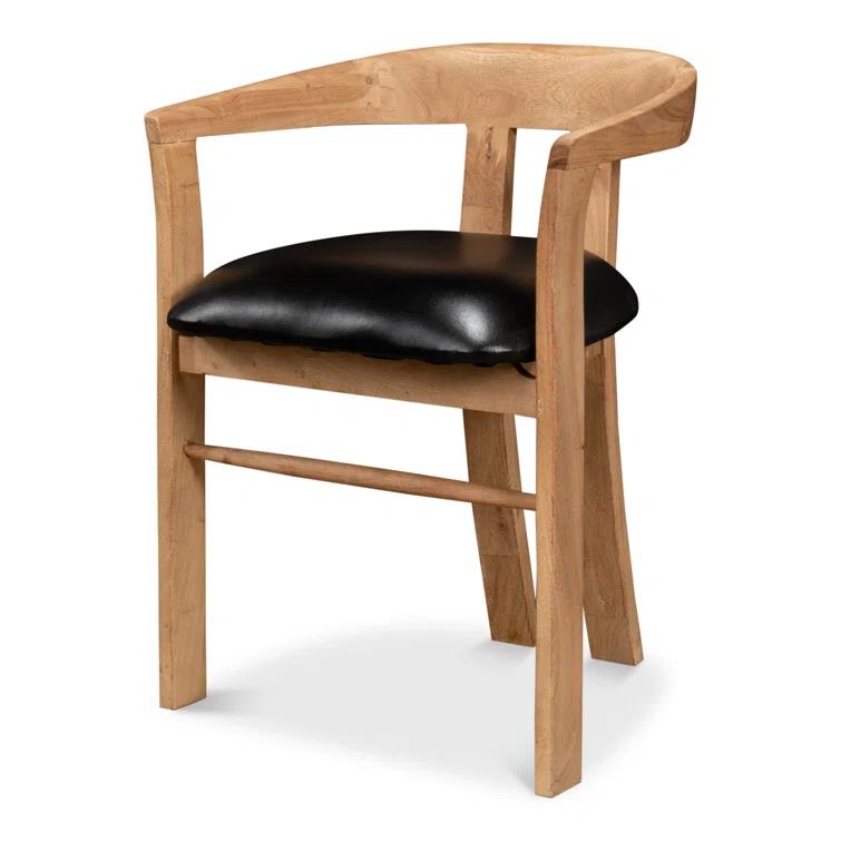 Contemporary Brown Leather Upholstered Arm Chair with Solid Wood