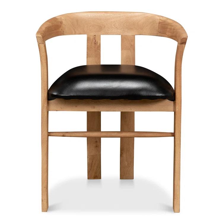 Contemporary Brown Leather Upholstered Arm Chair with Solid Wood