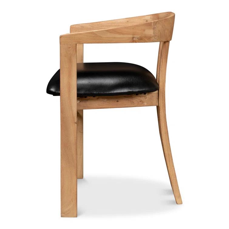 Contemporary Brown Leather Upholstered Arm Chair with Solid Wood