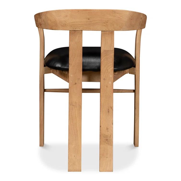 Contemporary Brown Leather Upholstered Arm Chair with Solid Wood