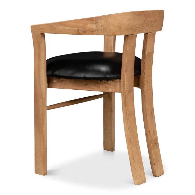 Contemporary Brown Leather Upholstered Arm Chair with Solid Wood