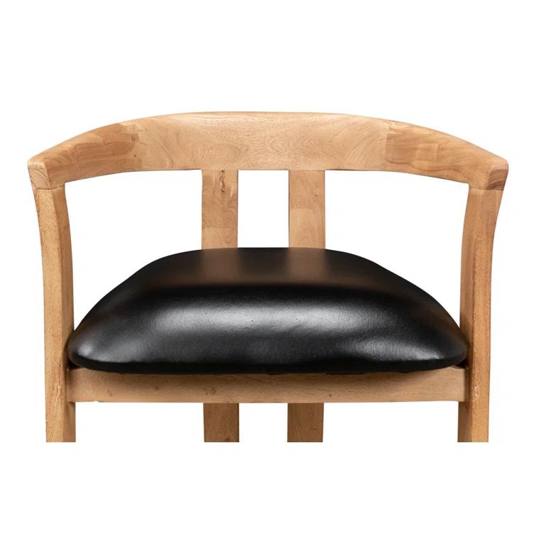 Contemporary Brown Leather Upholstered Arm Chair with Solid Wood
