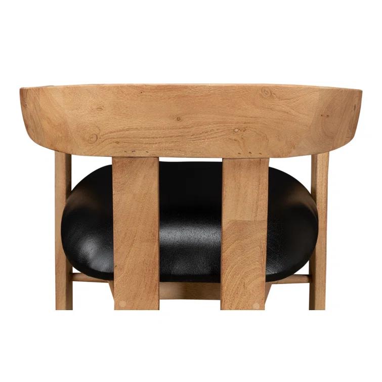 Contemporary Brown Leather Upholstered Arm Chair with Solid Wood
