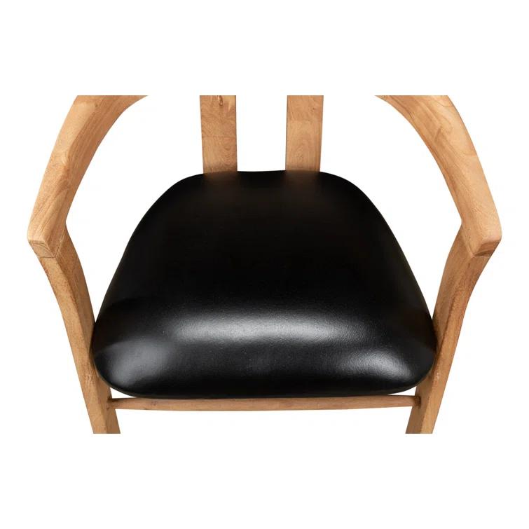 Contemporary Brown Leather Upholstered Arm Chair with Solid Wood