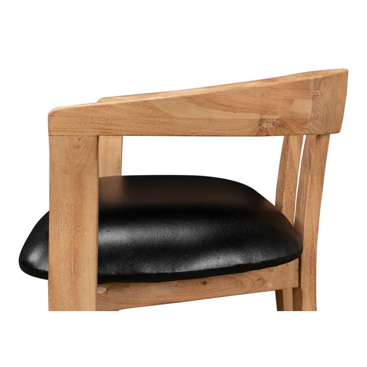 Contemporary Brown Leather Upholstered Arm Chair with Solid Wood