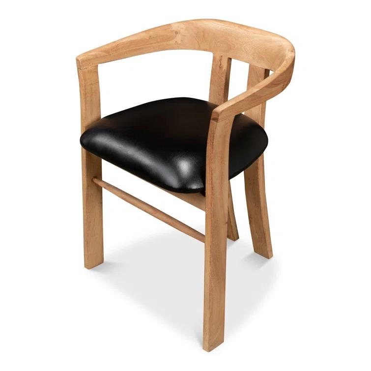 Contemporary Brown Leather Upholstered Arm Chair with Solid Wood