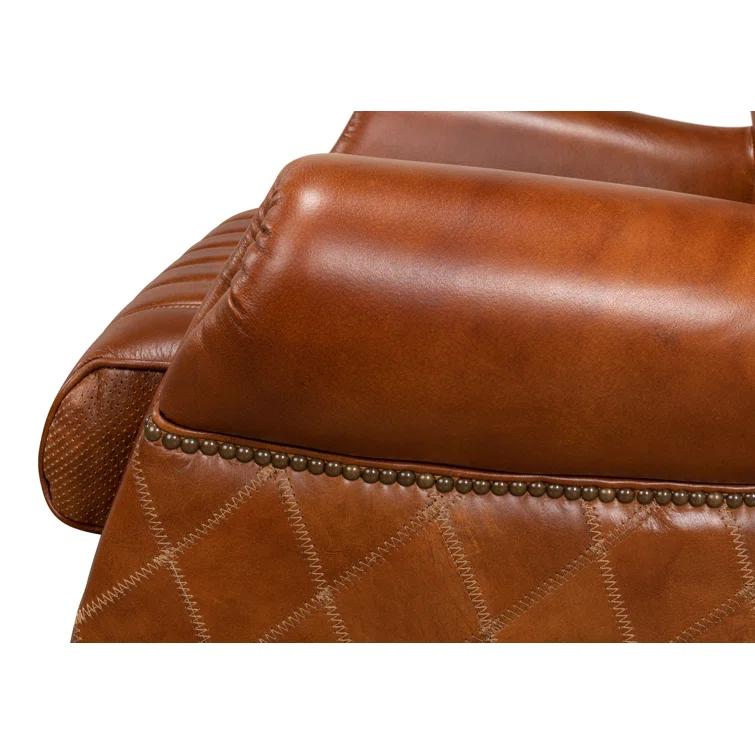 Transitional Bugatti Brown Leather & Wood Wingback Arm Chair