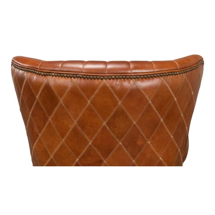 Transitional Bugatti Brown Leather & Wood Wingback Arm Chair