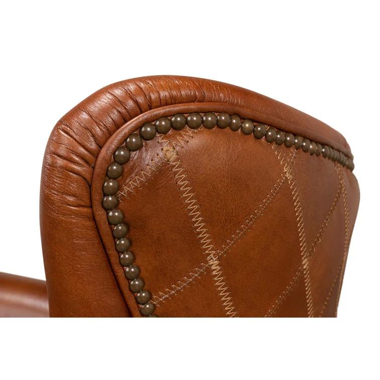 Transitional Bugatti Brown Leather & Wood Wingback Arm Chair