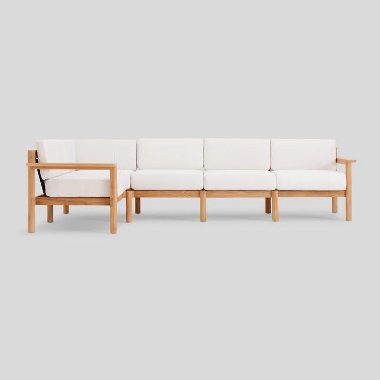 Haven 5-Piece Teak Outdoor Sectional with Sunbrella Cushions and Wooden Armrest