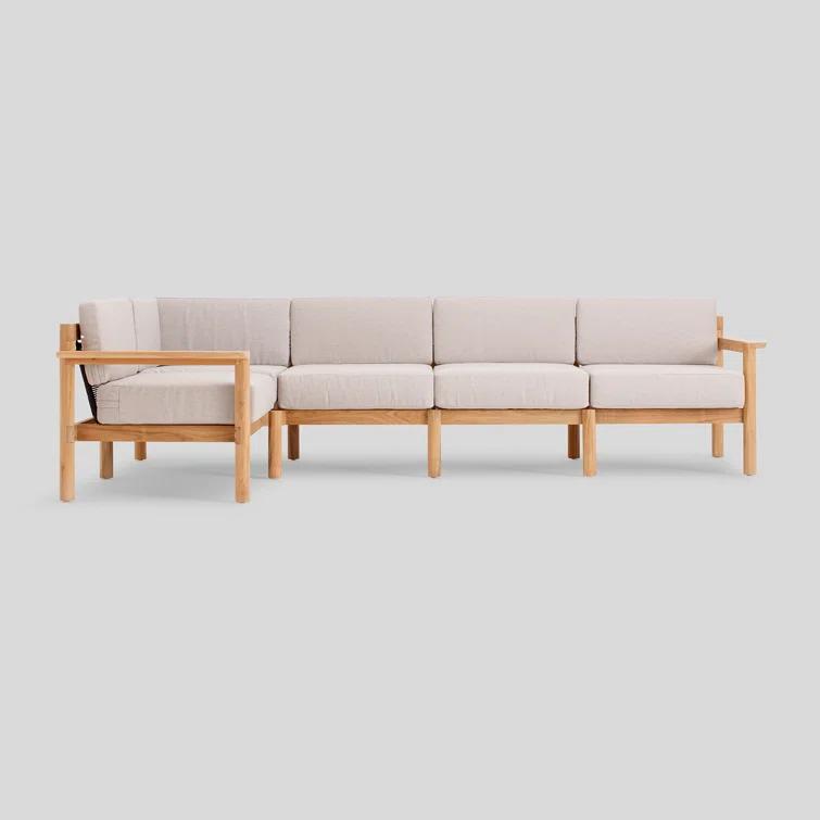 Haven 5-Piece Teak Outdoor Sectional with Sunbrella Cushions and Wooden Armrest