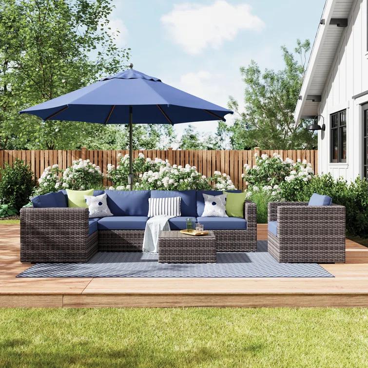 Jaylah Herringbone Chevron Navy Blue Indoor/Outdoor Area Rug