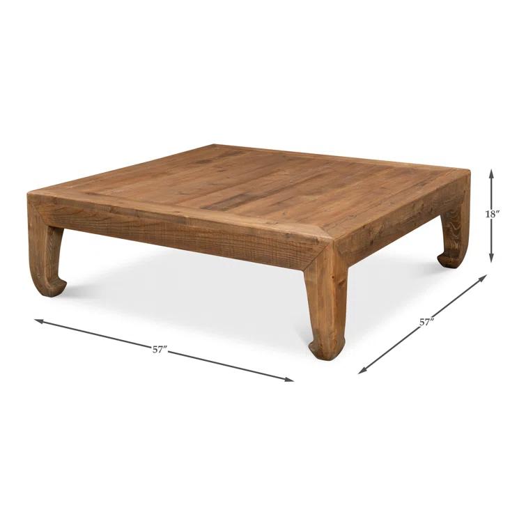 Transitional Chinese-Inspired Square Coffee Table in Reclaimed Pine