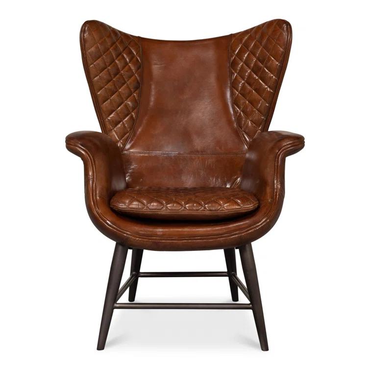 Contemporary Quilted Genuine Leather Balloon Arm Chair in Rich Brown