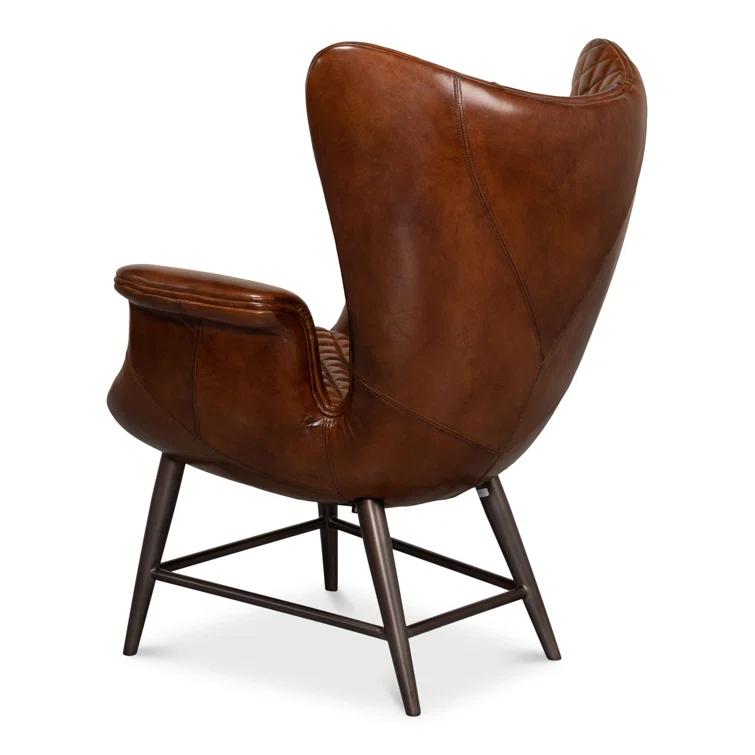 Contemporary Quilted Genuine Leather Balloon Arm Chair in Rich Brown