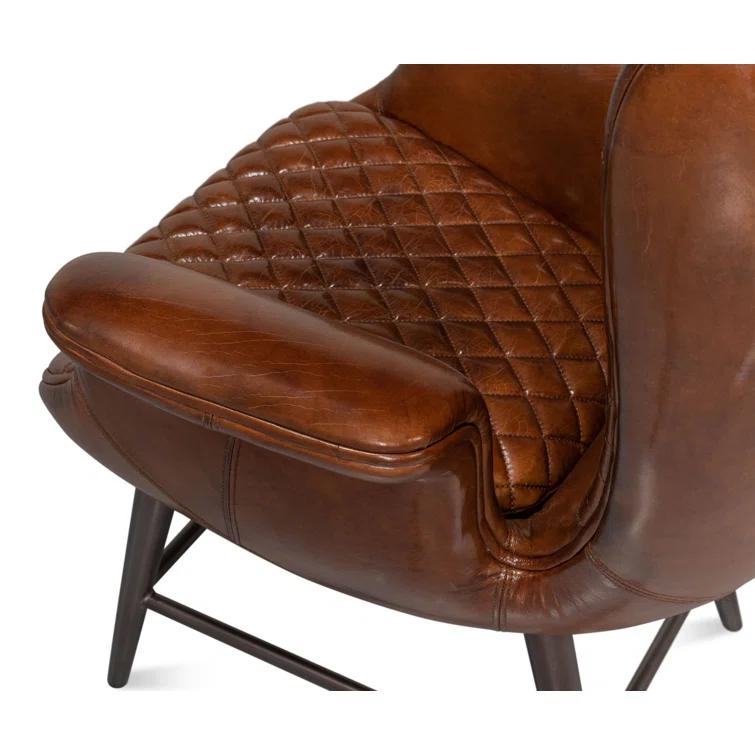 Contemporary Quilted Genuine Leather Balloon Arm Chair in Rich Brown