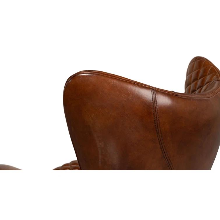 Contemporary Quilted Genuine Leather Balloon Arm Chair in Rich Brown