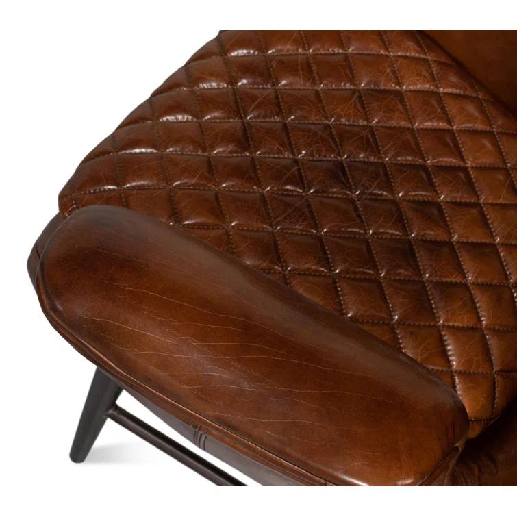 Contemporary Quilted Genuine Leather Balloon Arm Chair in Rich Brown