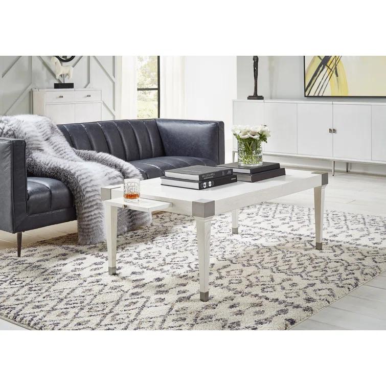 Lexington Gray Tufted Leather Stationary Sofa