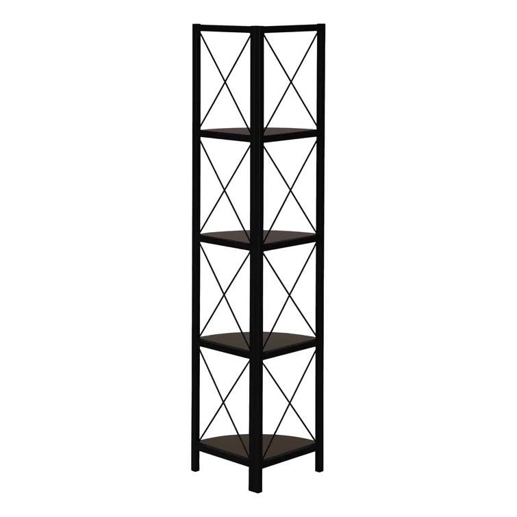 Bookshelf, Bookcase, Etagere, Corner, 4 Tier, 60"H, Office, Bedroom, Metal, Laminate