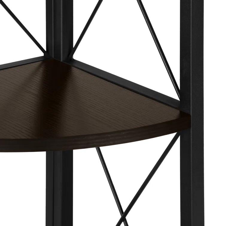 Bookshelf, Bookcase, Etagere, Corner, 4 Tier, 60"H, Office, Bedroom, Metal, Laminate