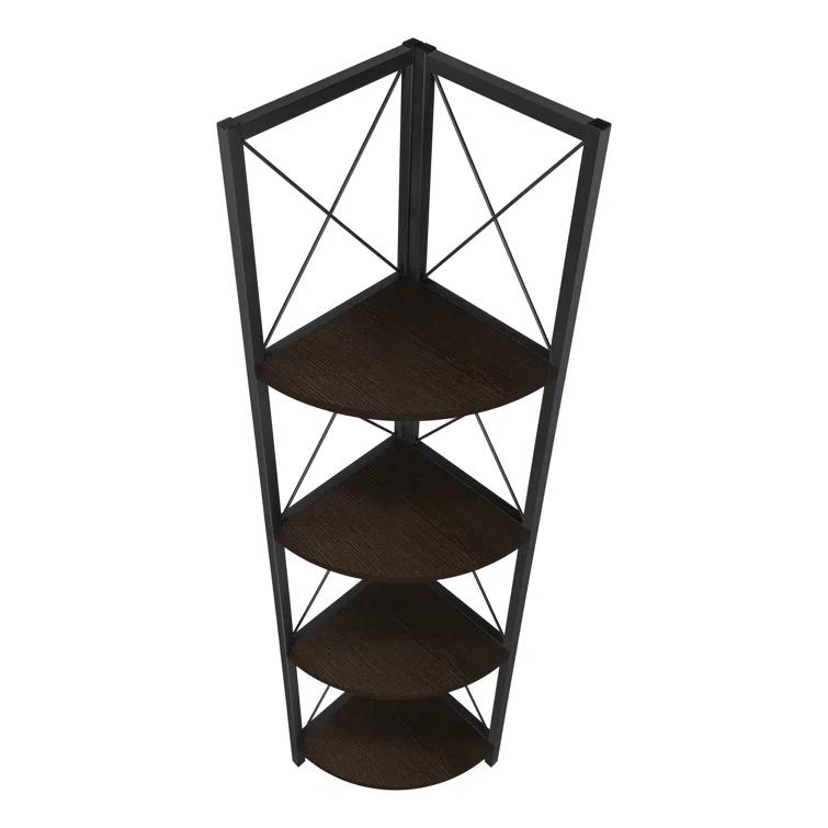 Bookshelf, Bookcase, Etagere, Corner, 4 Tier, 60"H, Office, Bedroom, Metal, Laminate