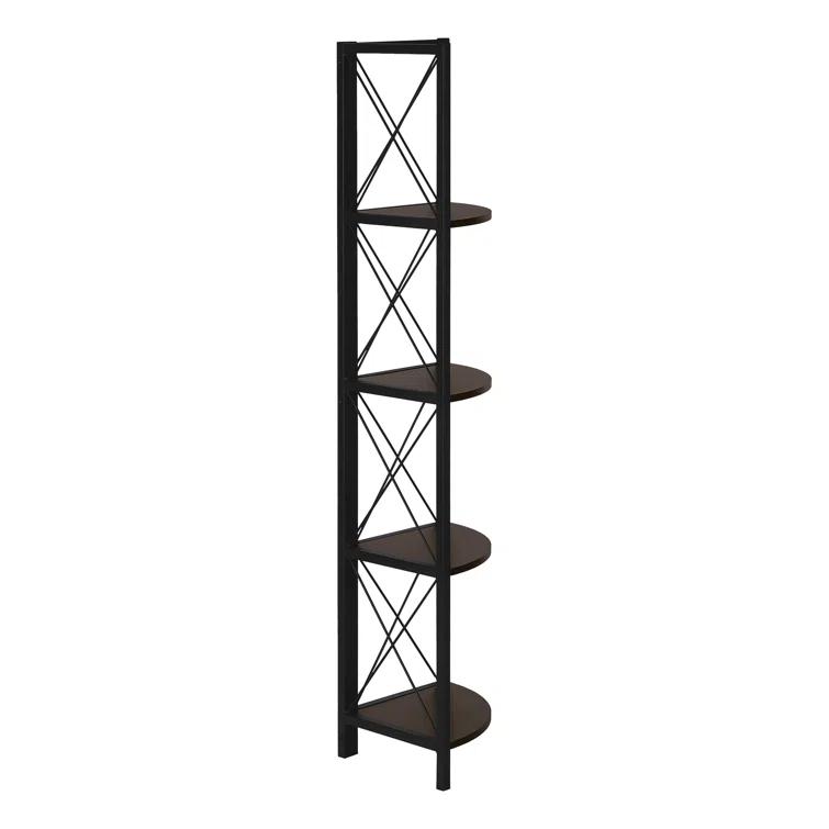 Bookshelf, Bookcase, Etagere, Corner, 4 Tier, 60"H, Office, Bedroom, Metal, Laminate