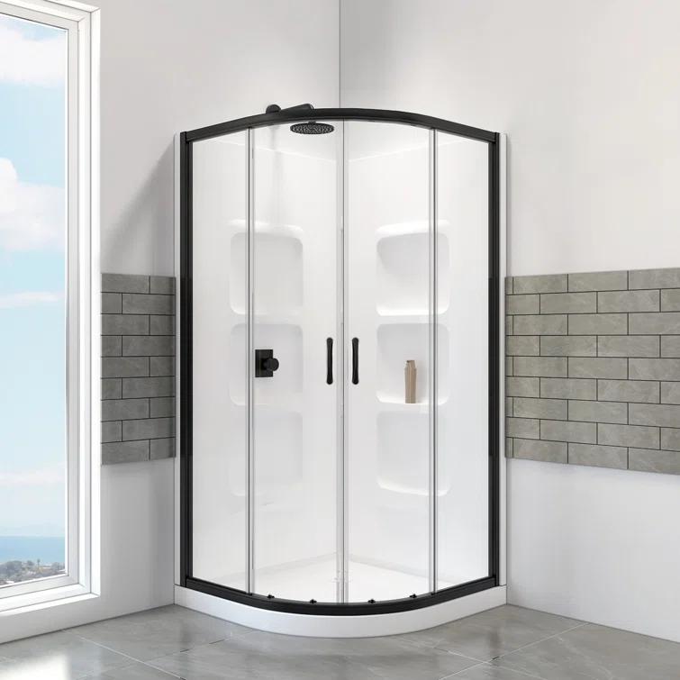 A&E Bath and Shower Mona 38 Black 38.5'' W 74'' H Framed Round Reversible Shower Enclosure