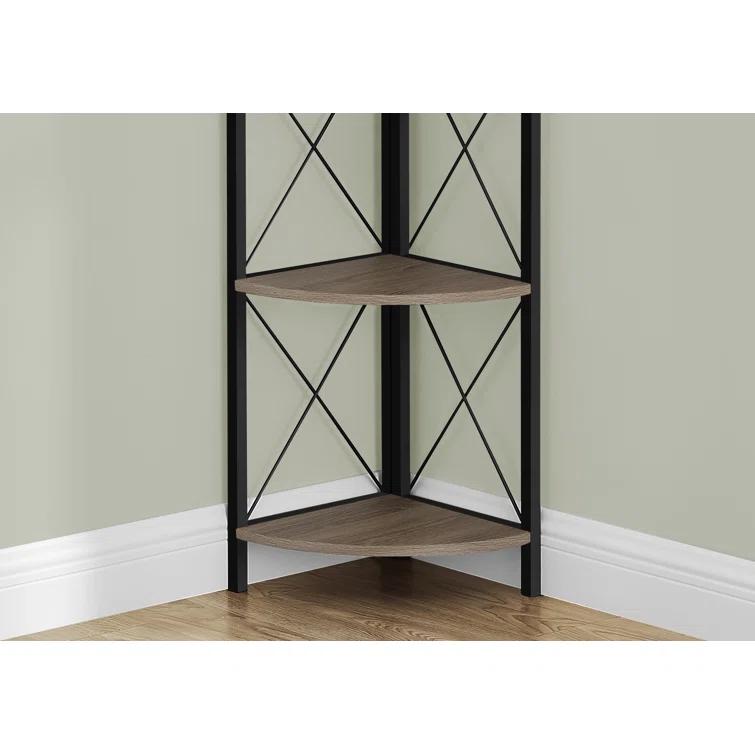 Bookshelf, Bookcase, Etagere, Corner, 4 Tier, 60"H, Office, Bedroom, Metal, Laminate