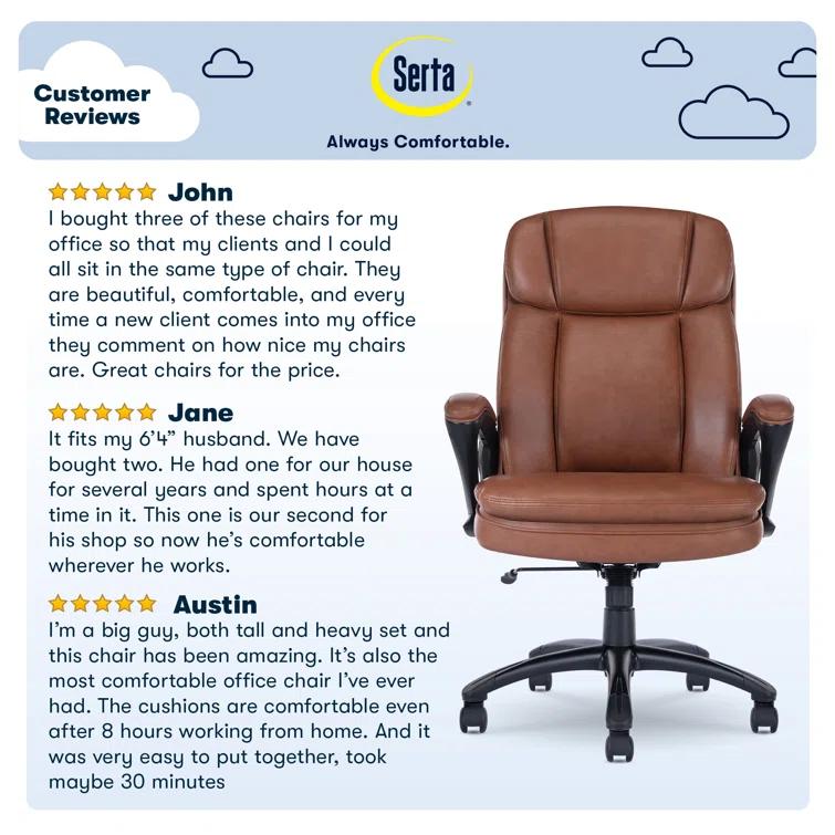 Serta Fairbanks Big and Tall High Back Executive Office and Gaming Chair with Layered Body Pillows