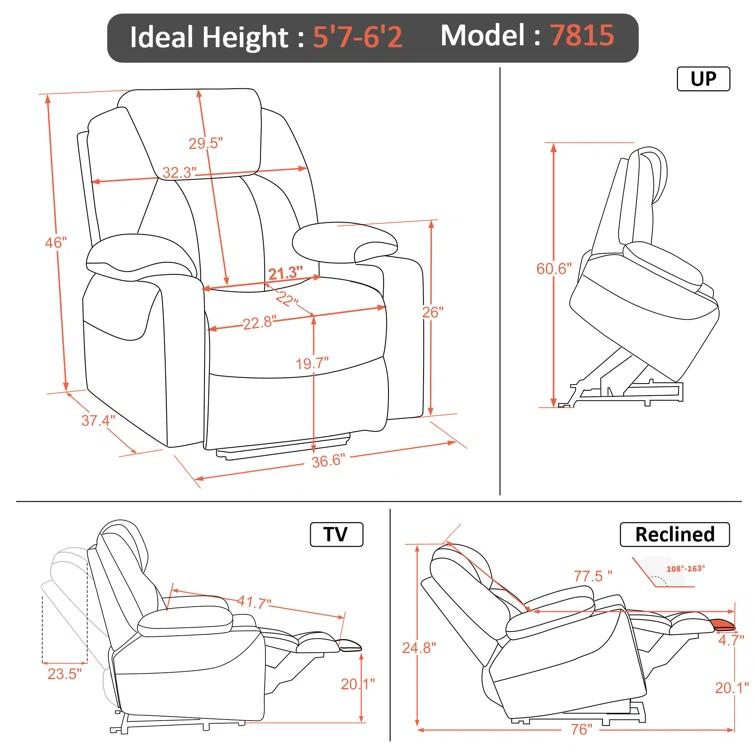 22.8" Wide Dual Motor Power Recliner Lift Chair with Massage and Heat, Infinite Position, Faux Leather